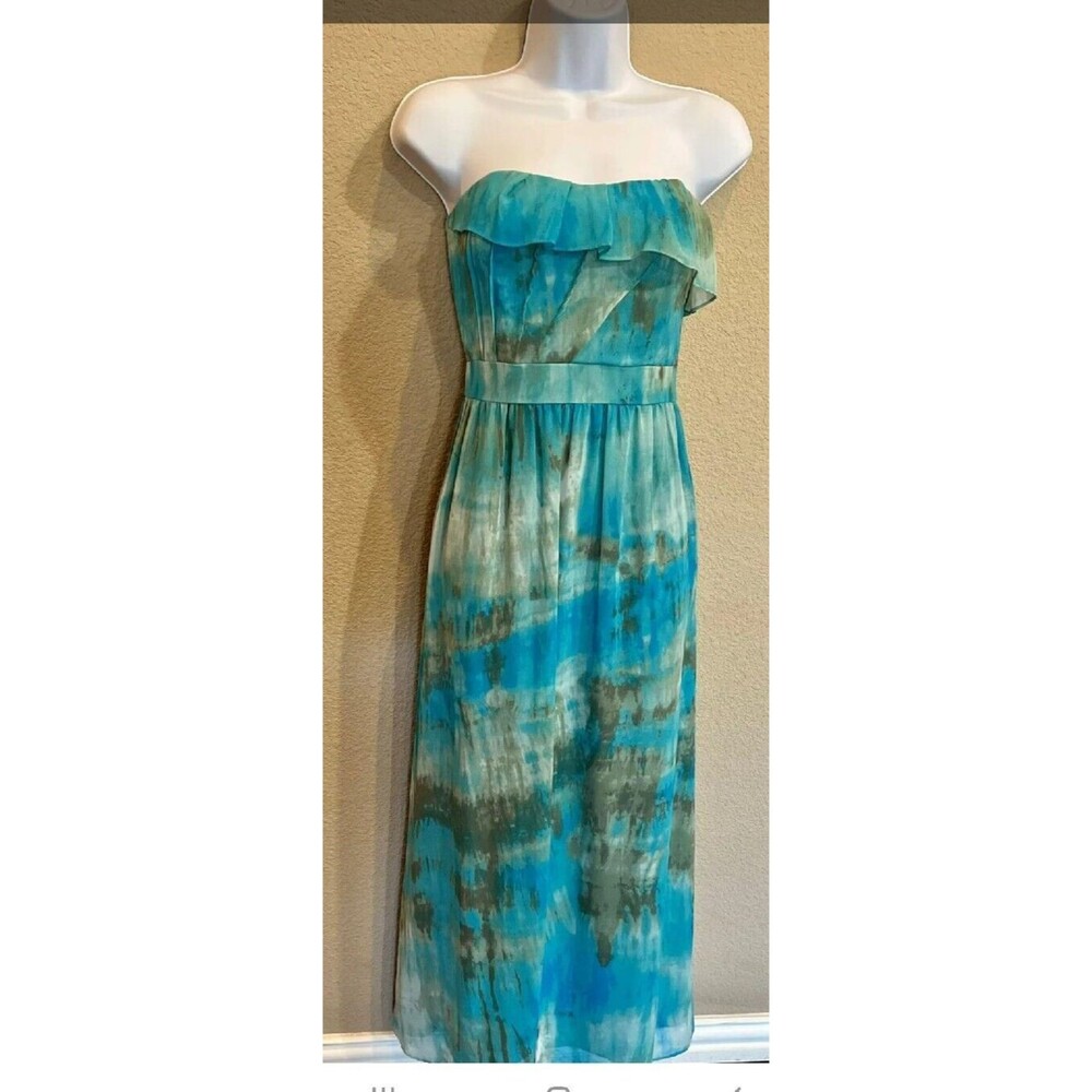 Antonio Melani Strapless Blue Watercolor Gown